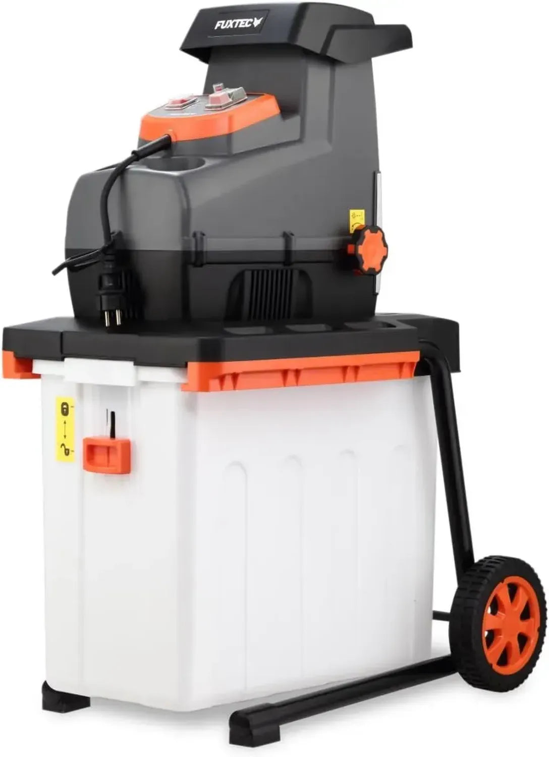 FUXTEC 2800W Gartenhäcksler mit Walzentechnologie, leiser Elektrohäcksler für Äste bis 44mm, inklusive Rückwärtslauf und 60L Fangbox