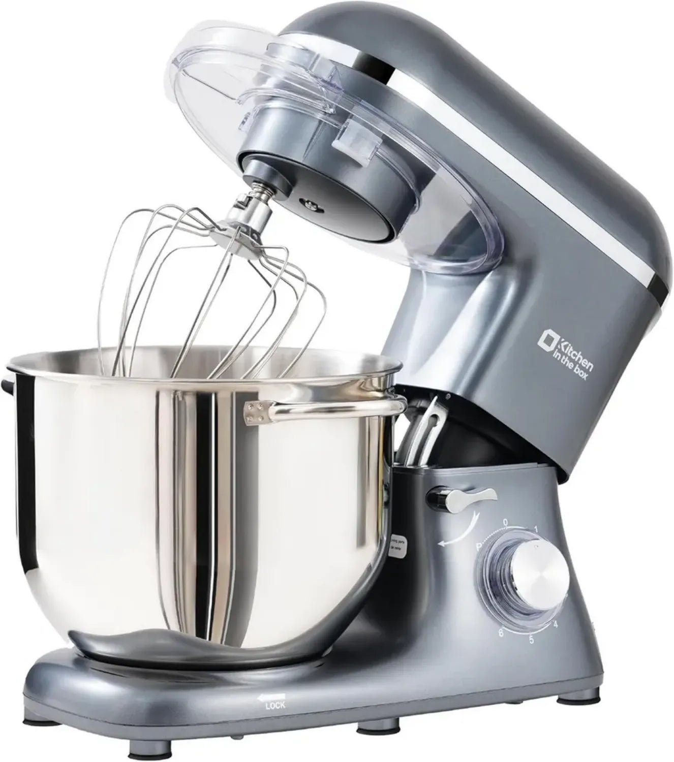 Küchenmaschine 7,5L 1400W, 6 Stufen, mit Rühr-, Knet- und Schneebesen, Grau
