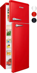Bomann Retro Kühlschrank 208L, leise & kompakt, Vintage Design, Rot